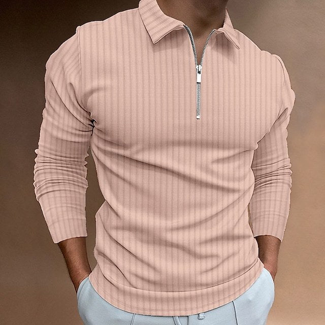Men's Zipper Striped Long Sleeves