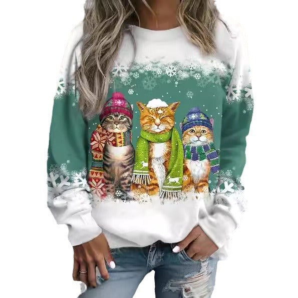 Women's Christmas New Snowman - Cat Long Sleeve Jumper