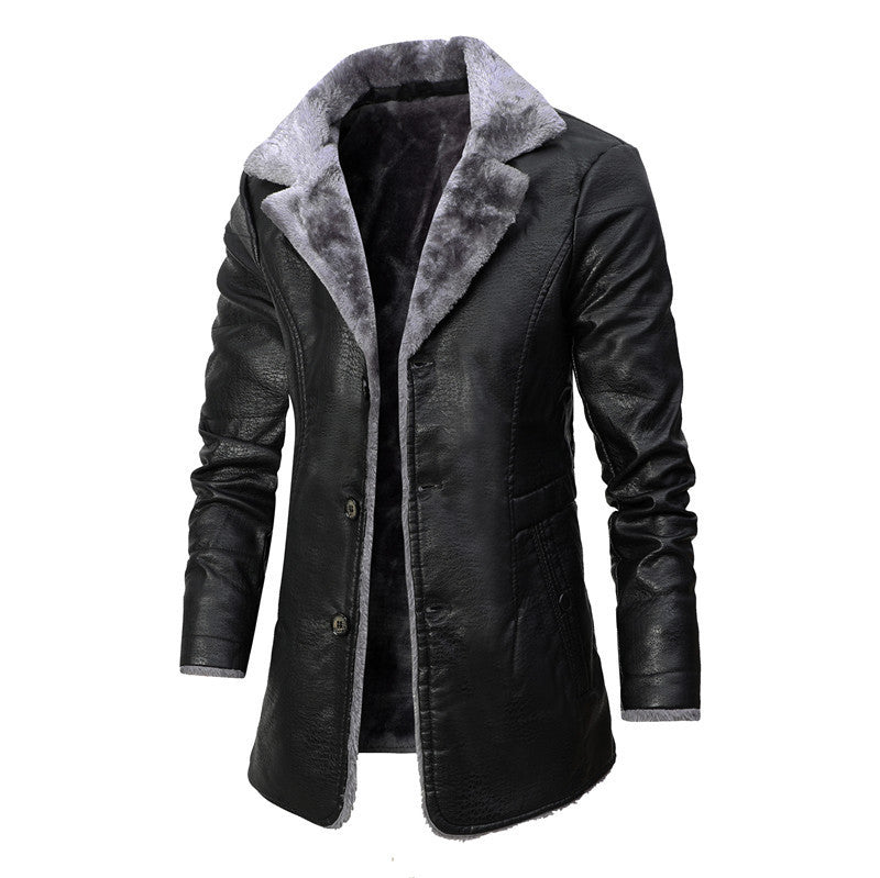 Plush Lapel Leather Jacket For Men