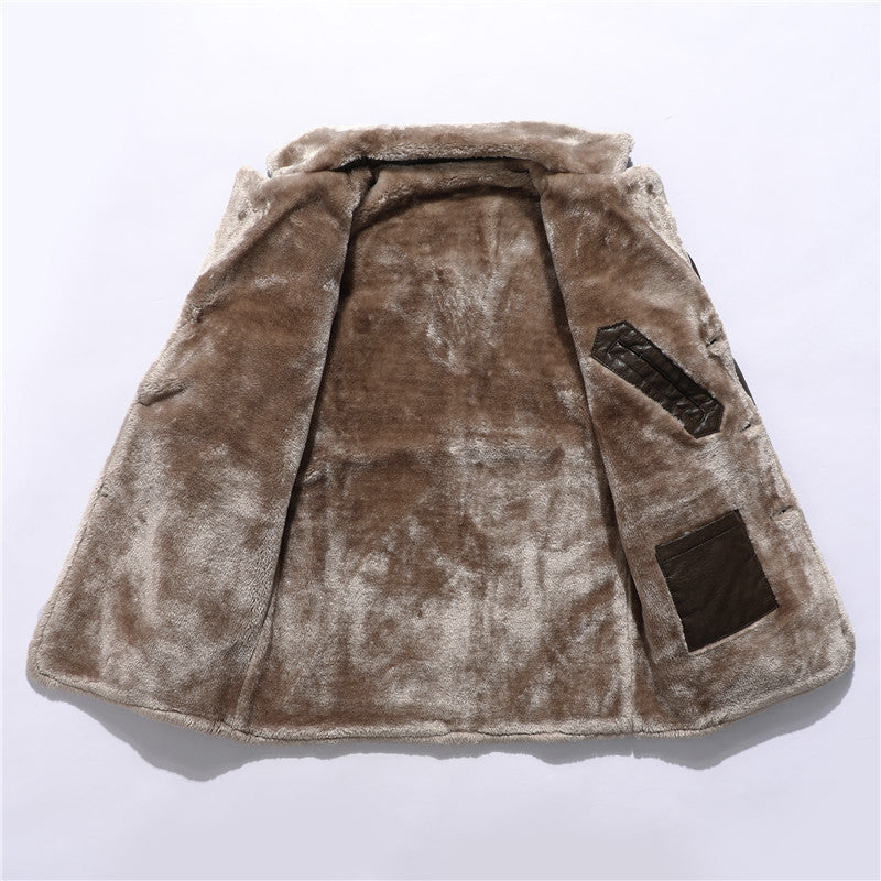 Plush Lapel Leather Jacket For Men