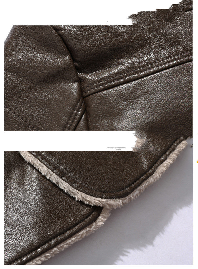 Plush Lapel Leather Jacket For Men