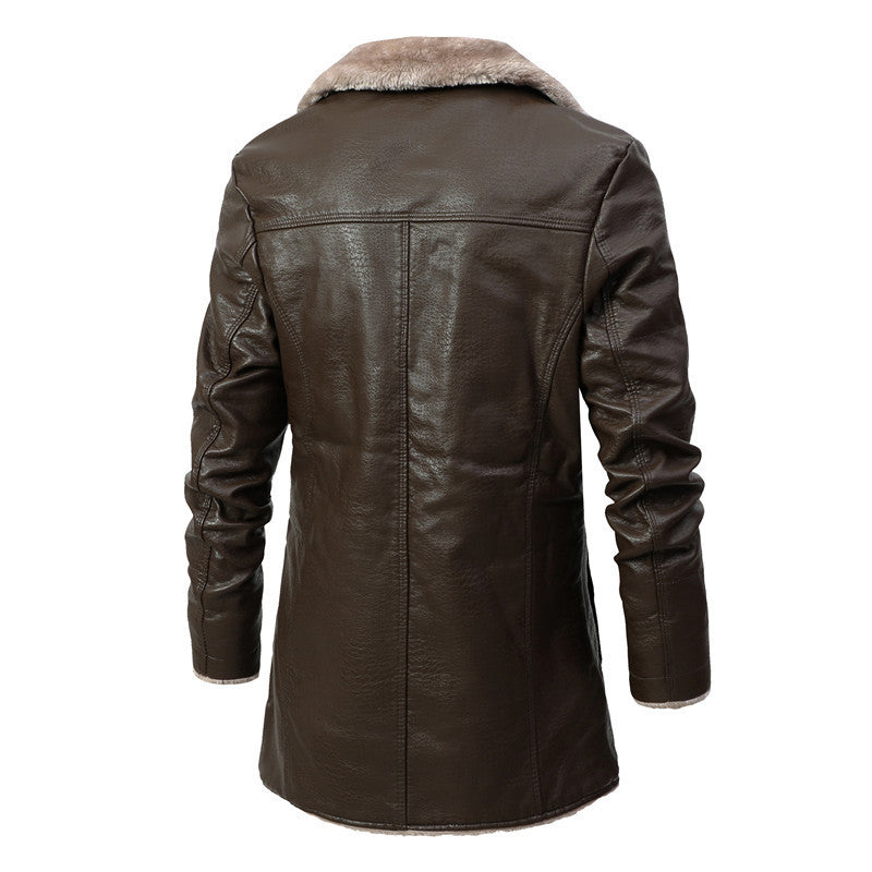 Plush Lapel Leather Jacket For Men