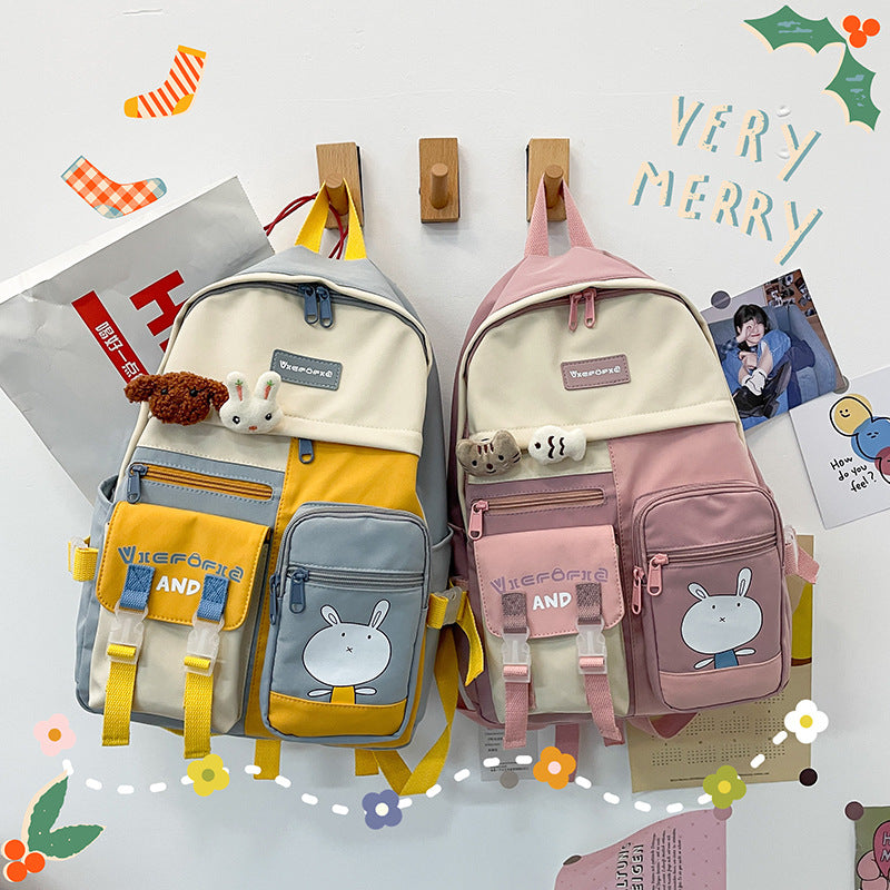 Rabbit School Bag Female Large Capacity Cartoon Backpack Female Junior High School Canvas Backpack