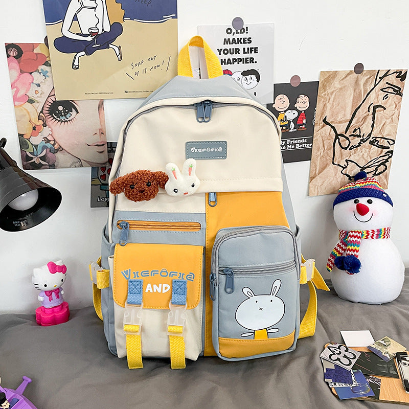 Rabbit School Bag Female Large Capacity Cartoon Backpack Female Junior High School Canvas Backpack