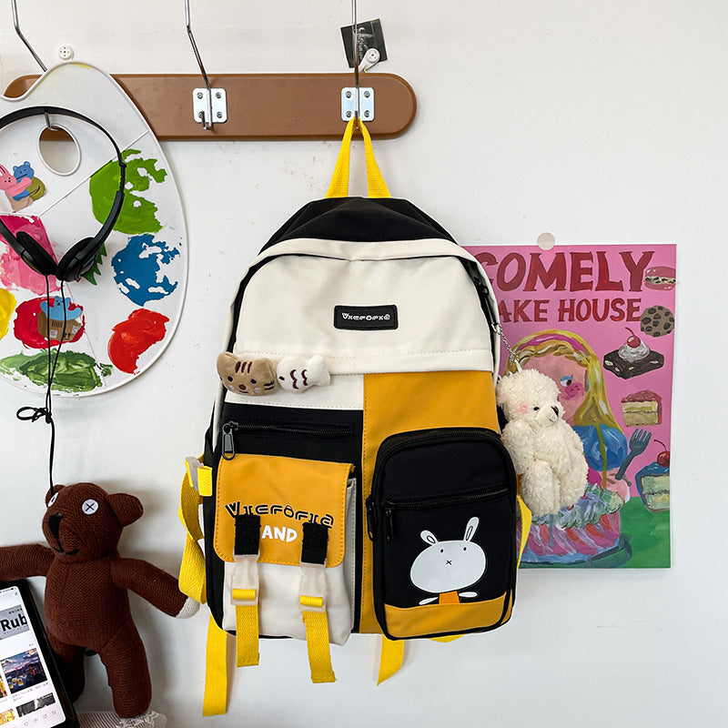 Rabbit School Bag Female Large Capacity Cartoon Backpack Female Junior High School Canvas Backpack