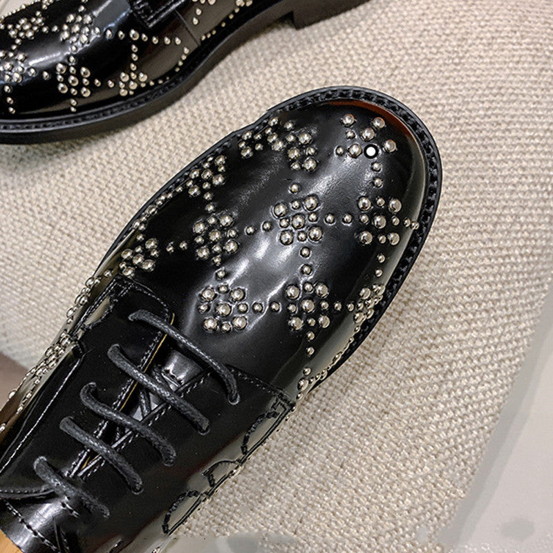 Leather Rivets British Style Shoes - Women