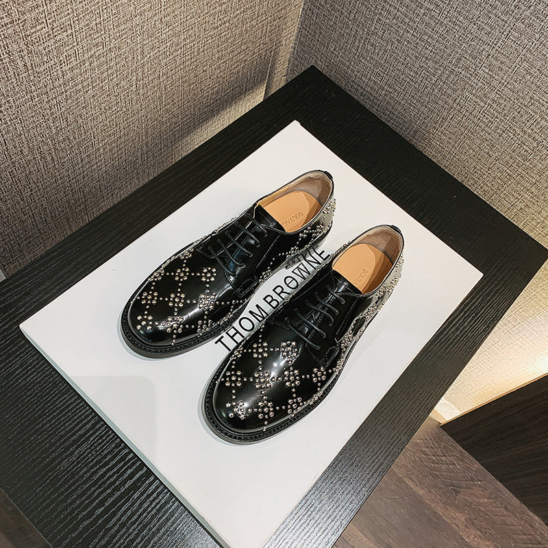 Leather Rivets British Style Shoes - Women