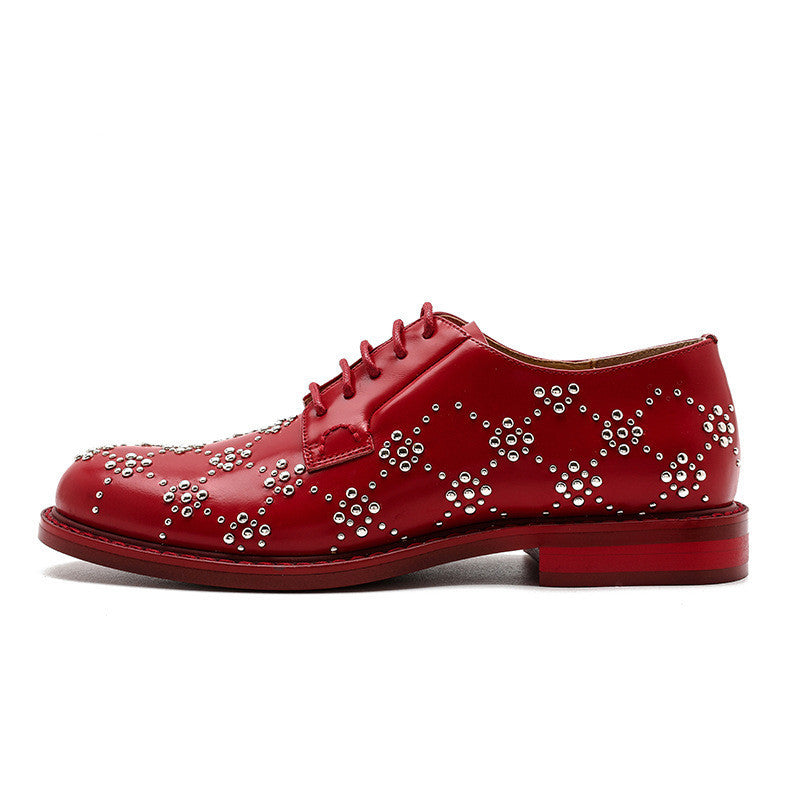 Leather Rivets British Style Shoes - Women