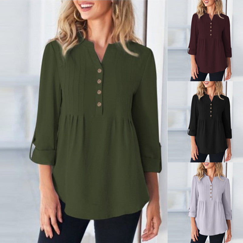 Women's Fashion Casual Solid Color Shirt