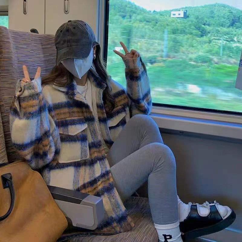 Plaid Wool Coat Female Cotton Padded Thickened