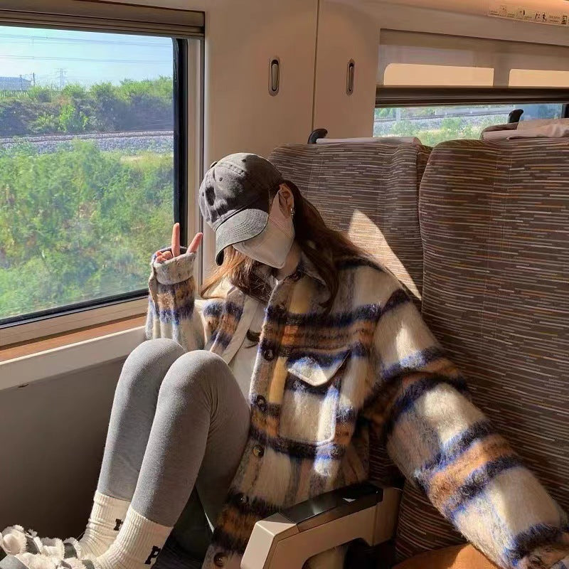 Plaid Wool Coat Female Cotton Padded Thickened