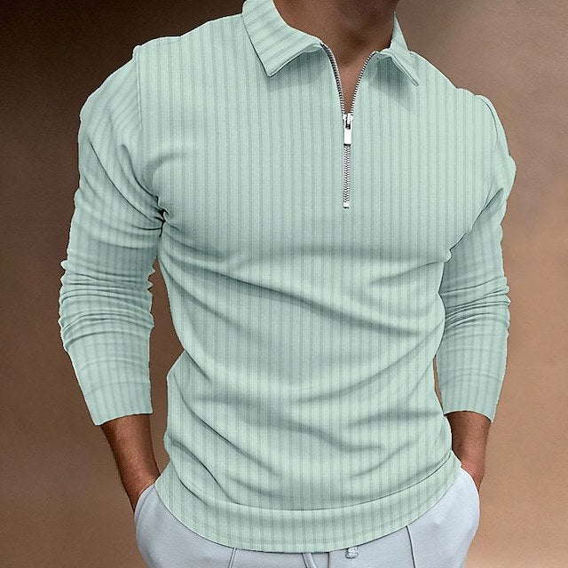 Men's Zipper Striped Long Sleeves