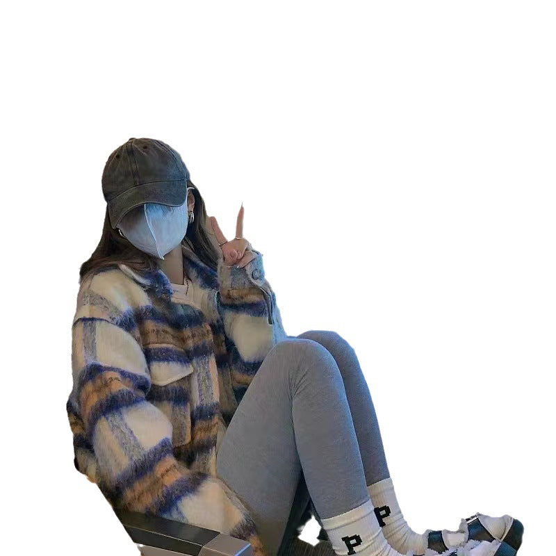 Plaid Wool Coat Female Cotton Padded Thickened