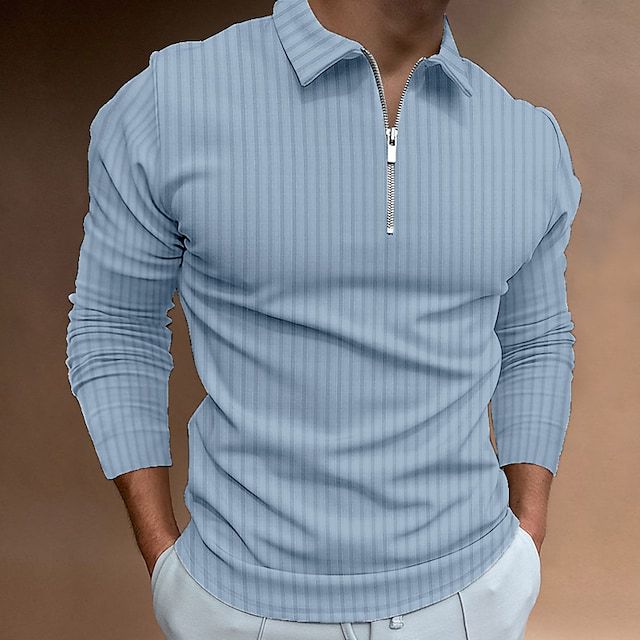 Men's Zipper Striped Long Sleeves