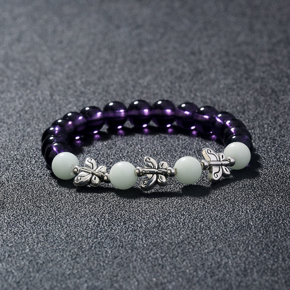 Purple Glass Beads Retro Butterfly Sky Blue Luminous Ball Bracelet Bracelet