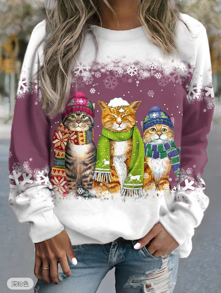 Women's Christmas New Snowman - Cat Long Sleeve Jumper