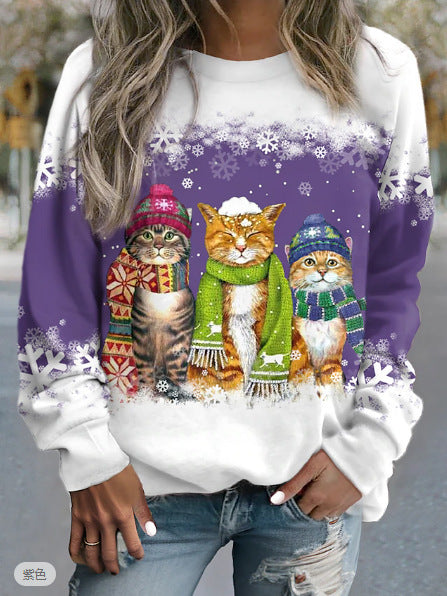 Women's Christmas New Snowman - Cat Long Sleeve Jumper