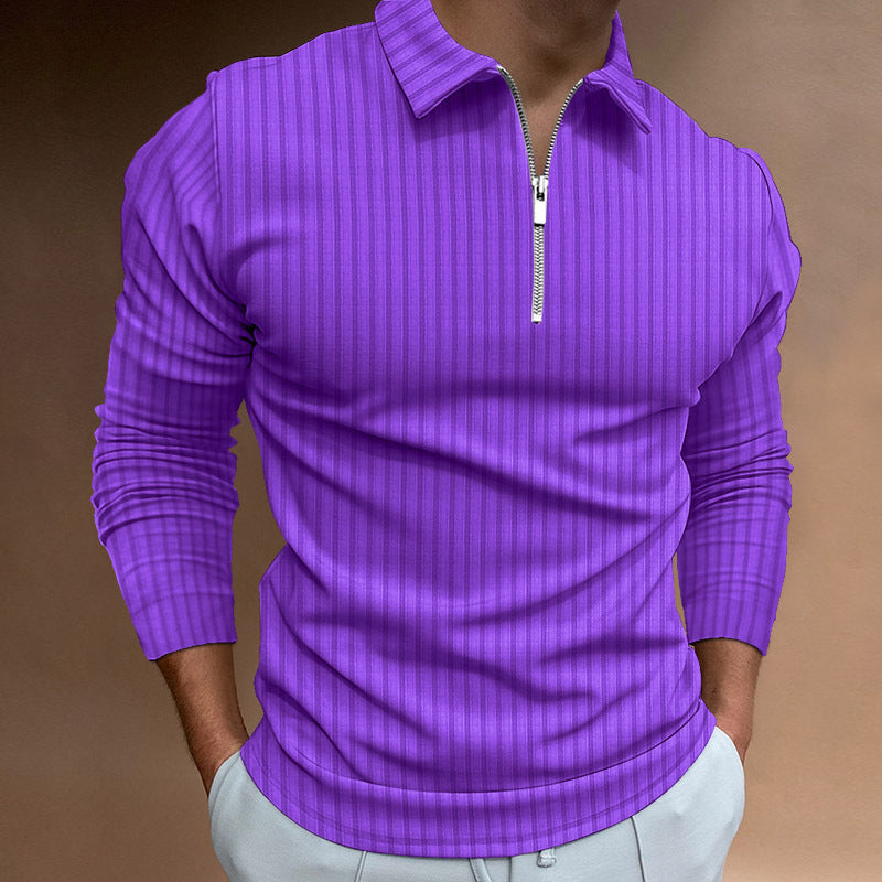 Men's Zipper Striped Long Sleeves