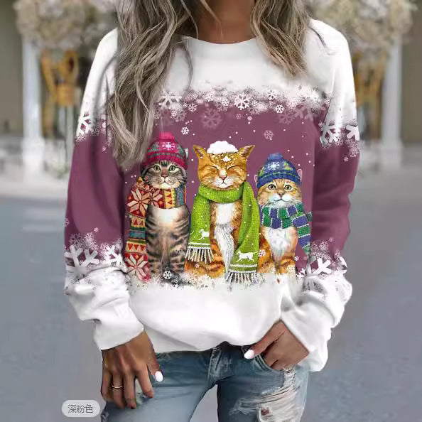 Women's Christmas New Snowman - Cat Long Sleeve Jumper