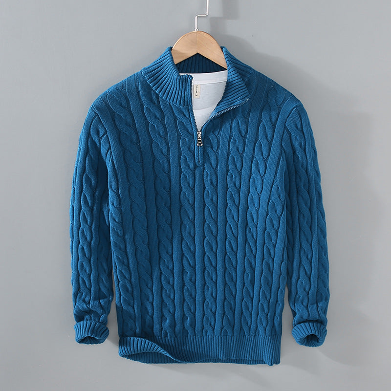 Men's Fashion Half Turtleneck Thickened Loose Zipper Sweater