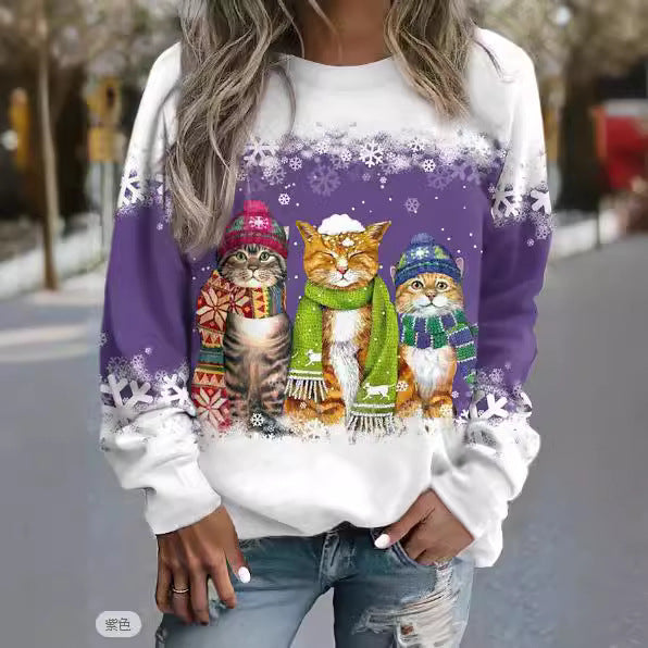 Women's Christmas New Snowman - Cat Long Sleeve Jumper