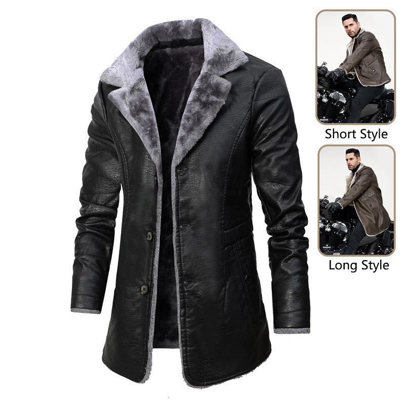 Plush Lapel Leather Jacket For Men