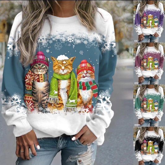 Women's Christmas New Snowman - Cat Long Sleeve Jumper
