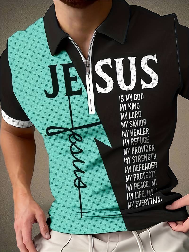 Short Sleeve Shirt with Jesus Inscription