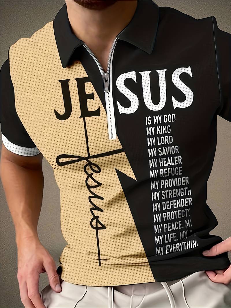 Short Sleeve Shirt with Jesus Inscription