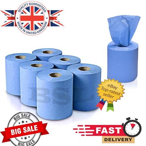 Super Absorbent 2-Ply Blue Roll - 6 Pack for Kitchens & Workplaces