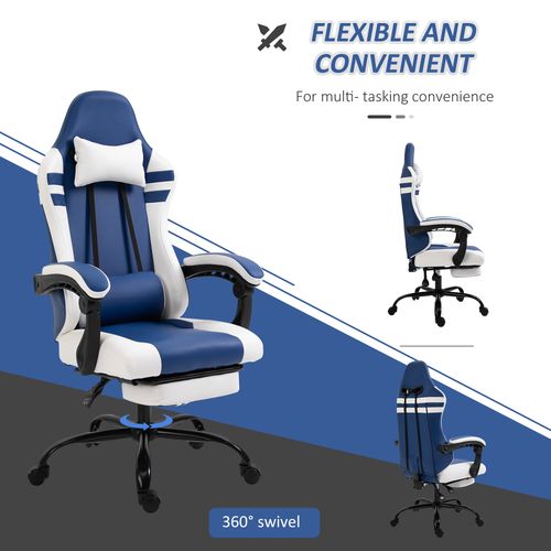 Luxe PU Leather Gaming Office Chair w/ Footrest Wheels Reclining Back Red/ Blue
