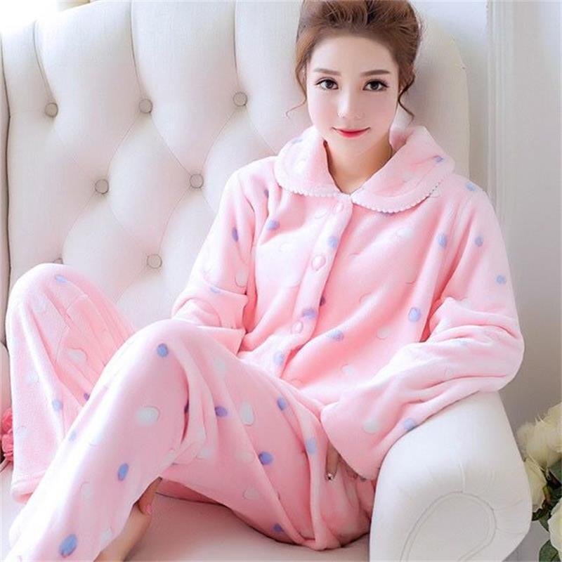 Autumn And Winter Fleece-lined Thickened Sweet Cardigan Flannel Homewear Pajamas