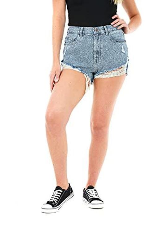 LADIES DISTRESS DENIM SHORT ICEBLUE 16